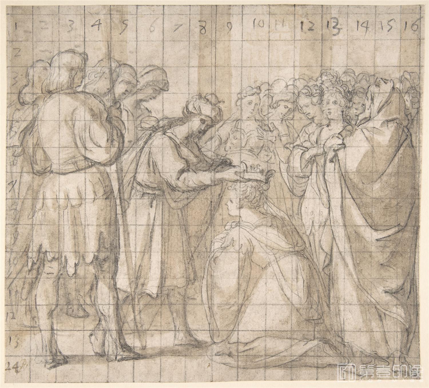 素描-美国纽约大都会美术馆素描藏画-Bartolomé CarduchoThe Cornation of Esther by Ahasuerus-0369